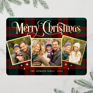 3 PHOTO Sparkle Merry-kerstgroet Gold Folie Feestdagenkaart