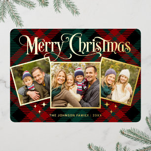 3 PHOTO Sparkle Merry-kerstgroet Gold Folie Feestdagenkaart