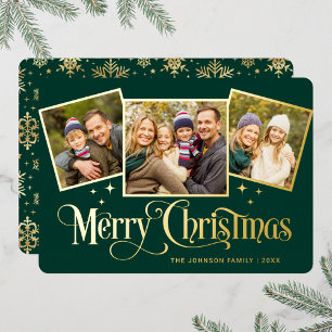 3 PHOTO Sparkle Merry-kerstgroet Gold Folie Feestdagenkaart