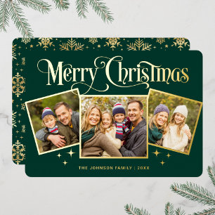 3 PHOTO Sparkle Merry-kerstgroet Gold Folie Feestdagenkaart