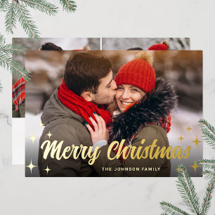 3 PHOTO Sparkle Merry-kerstgroet Gold Folie Feestdagenkaart