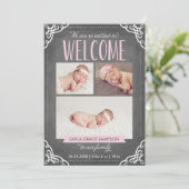 3-Photo Welcome Chalkboard | Aankondiging van gebo (Staand voorkant)