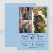 3 Photos Bleues - Faire-part de mariage (Devant / Derrière)