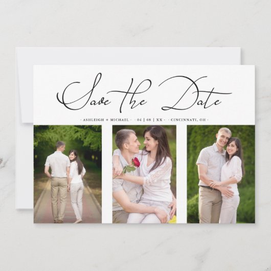 3 Photos Collage Engaged Chic Minimalist Wedding Save The Date (Voorkant)
