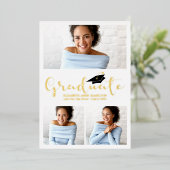 3 Photos Collage Grad Faire-part Foil Invitation (Debout devant)