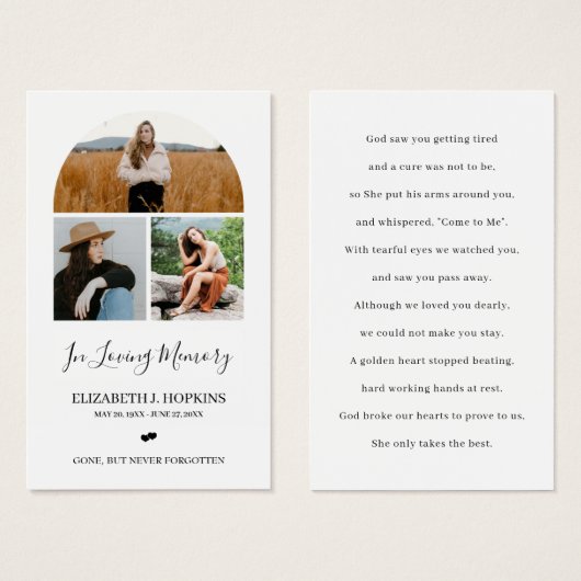 3 Photos Collecte Arc Funérailles Cartes de prière (Devant & derrière)