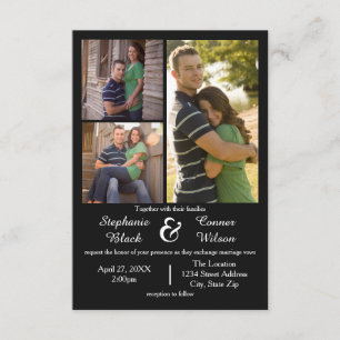 3 photos en noir - 3x5 Faire-part de mariage