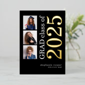 3 Photos Grad 2025 Real Gold Foil Faire-part (Debout devant)
