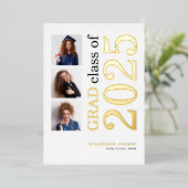 3 Photos Grad 2025 Real Gold Foil Faire-part (Debout devant)