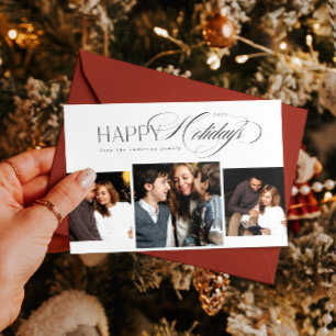 3 photos Joyeux Jours fériés Script Carte de Noël