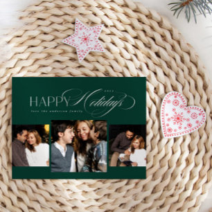 3 photos Joyeux Jours fériés Script Carte de Noël