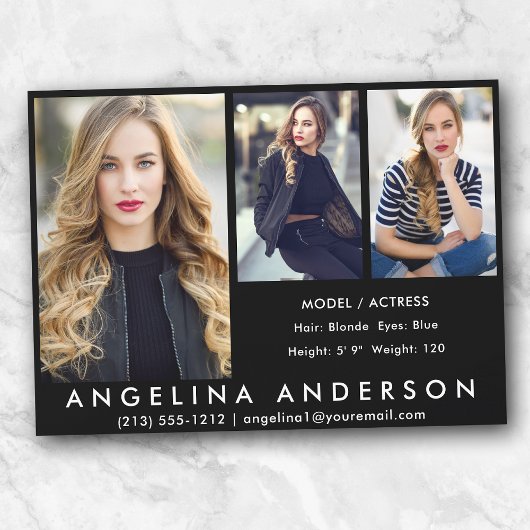 3 Photos Modèle Acteur Carte Comp Blk