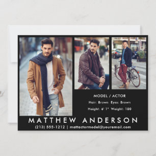 3 Photos Modèle Acteur Carte Comp Noir