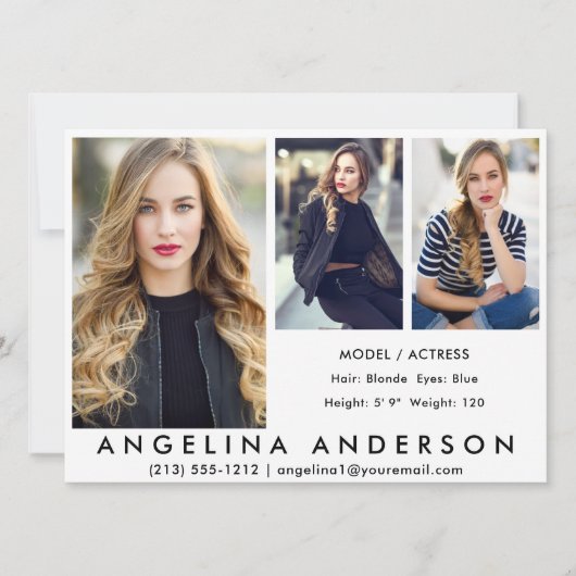 3 Photos Modèle Acteur Carte Comp Wht (Devant)