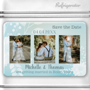 3 Photos Pastel Turquoise Save the Date Magnet