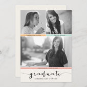 3 Photos Timeline Graduation Invitation (Devant / Derrière)