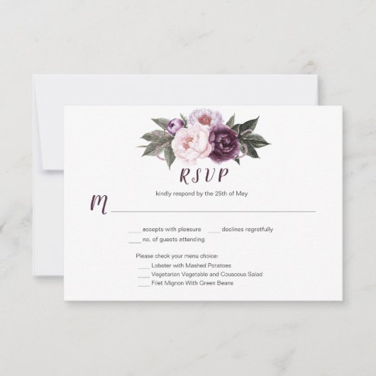 #3 Plum violet Pink Peonies Bouquet Menu Choix (Devant)