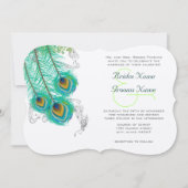 3 plumes de paon Invitation de mariage (Devant)
