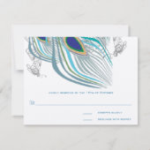 3 Plumes Peacock Birds Carte de réponse Mariage (Dos)