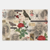 3 Poe Halloween Gothique Collage Ephemera Feuilles (Devant)