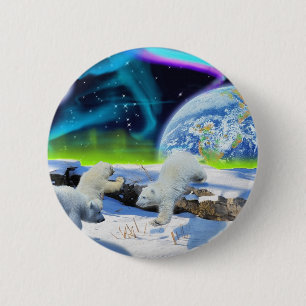3 Polaire Beer Cubs spelen op sneeuw - Aardachtend Ronde Button 5,7 Cm