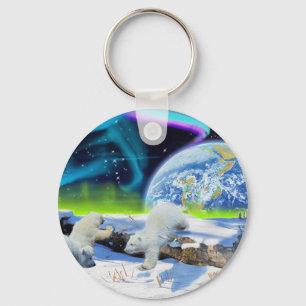 3 Polaire Beer Cubs spelen op sneeuw - Aardachtend Sleutelhanger