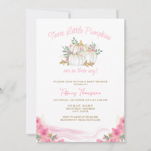 3 pompoenen op weg Herfst meisje drieling Baby sho Kaart