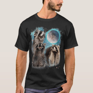 3 Racoon Maan Howling Raccoon Hoofd Grappig Voor M T-shirt
