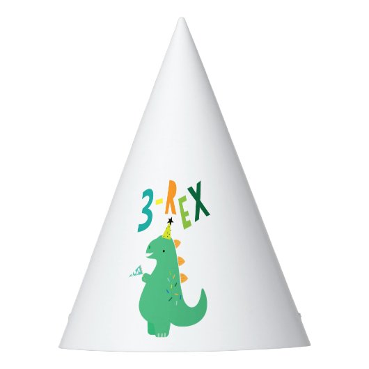 3-Rex 3rd Birthday party Dinosaur Pet Feesthoedjes (Voorkant)