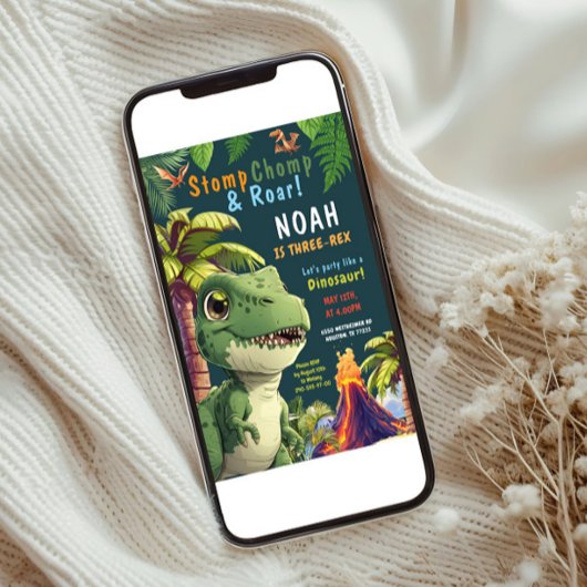 3 Rex Dinosaur 3e invitation anniversaire