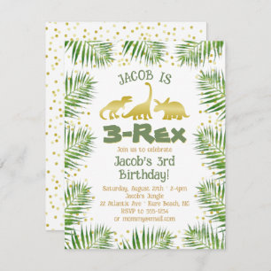 3 Rex Dinosaurus Tropisch groen Jongen 3e Verjaard Kaart