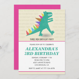 3 rex invitations fille 3 ans troisième dino