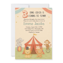 3 Ring Circus Triplet Baby Shower Invitation