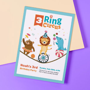 3-Ring circusdieren Kinder Uitnodigingen van de De