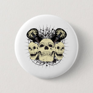 3 Rock n Roll Skulls Ronde Button 5,7 Cm