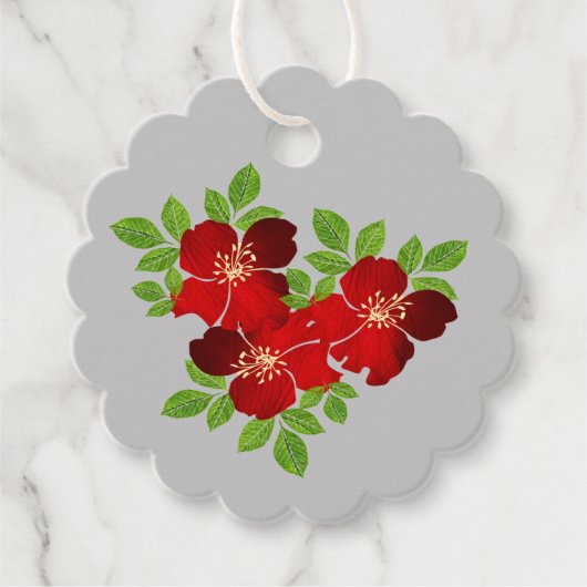 3 Rode Bloemen Cadeaubijsluiters Bedankjes Labels (Voorkant)