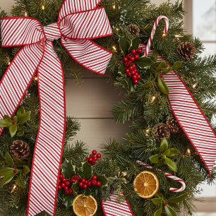 3" Rood en Wit Kerststok Streeppatroon Grosgrain Lint