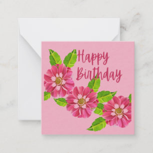 3 Roze Bloemen Verjaardagswensen Notitiekaart Notitiekaartje