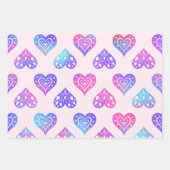 3 Roze Boho Hart Verjaardag Coördinerende Gift Inpakpapier Vel (Voorkant 2)