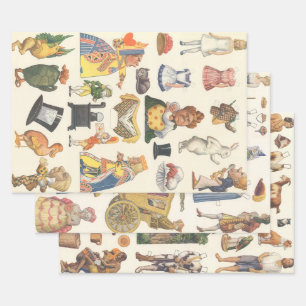 3 Scènes de poupées en papier victorien Vintage