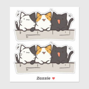 3 Schattigee gelukkige Kawaii Chibi katten Sticker