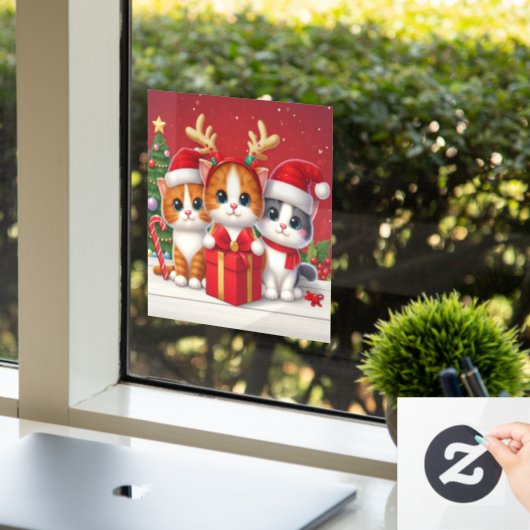 3 Schattigee Kerstkatten illustratie Raamsticker (Kantoor)