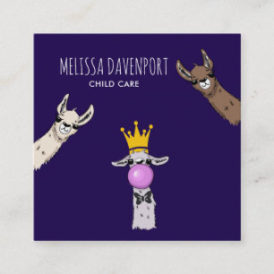 3 Schattigee Llama Gezichten Illustratie Vierkante Visitekaartje