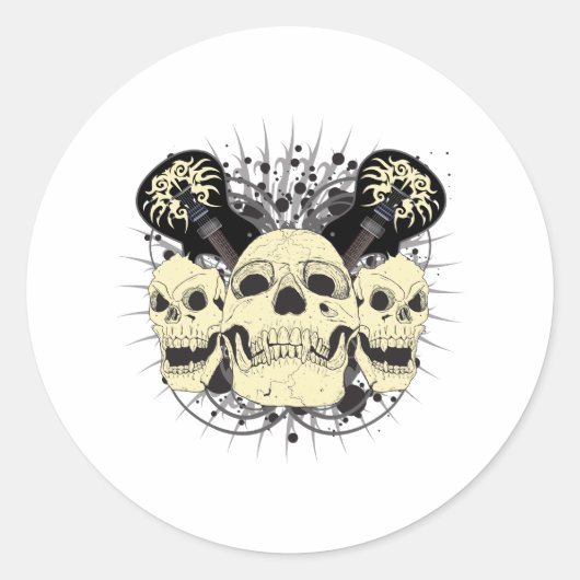 3 schedel gitaren ronde sticker (Voorkant)