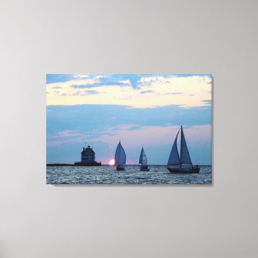 3 schepen bij zonsondergang verpakt Canvas Print (Voorkant)