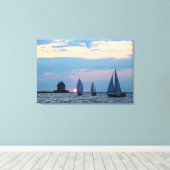3 schepen bij zonsondergang verpakt Canvas Print (Insitu (Houten vloer))