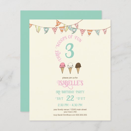 3 Scoops of Fun 3rd Birthday Ice Cream Party (Voorkant / Achterkant)