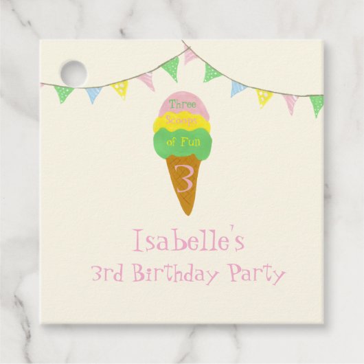 3 Scoops of Fun 3rd Birthday Ice Cream Party Bedankjes Labels (Voorkant)