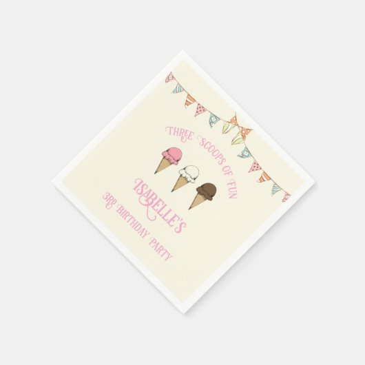 3 Scoops of Fun 3rd Birthday Ice Cream Party Servet (Hoek)