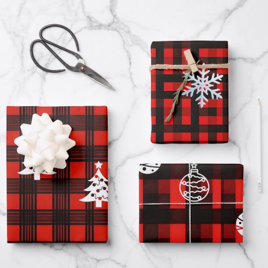 3-Set Buffalo Plaid Christmas Wrapping Paper (Voorkant)